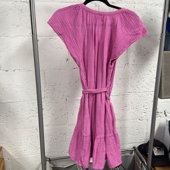 XiRENA Pink Tie Front Sundress with Cap Sleeves Button Down - Medium LIKE NEW - Picture 3 of 4